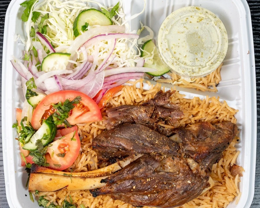 Lamb leg roast shank at Afghan Chatkhara Restaurant in Castleridge, Calgary