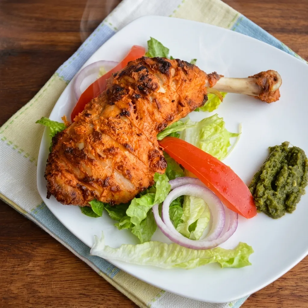 Tandoori chicken leg marinated in spices at Afghan Chatkhara Restaurant, Castleridge Calgary