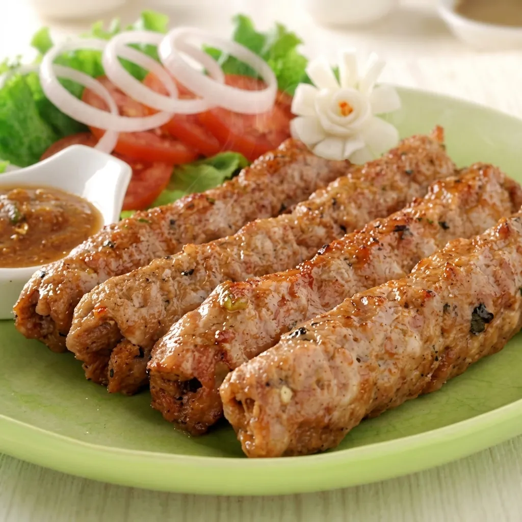 Beef seekh kebab served over seasoned rice at Afghan Chatkhara Restaurant, Castleridge Calgary